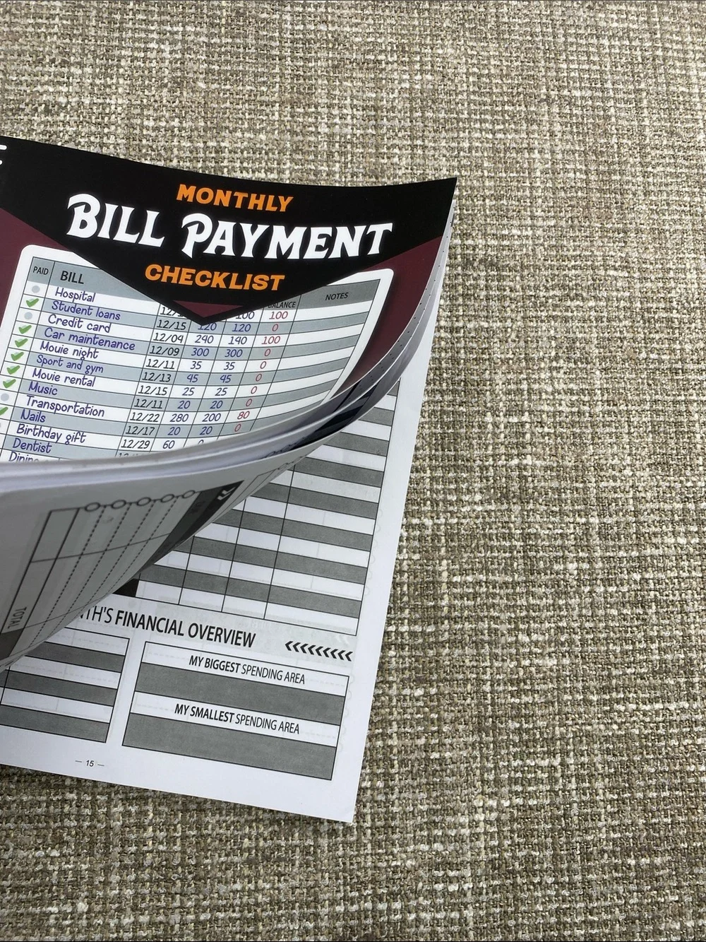 Monthly Bill Payment Checklist Notebook - Burgundy Cover